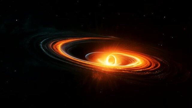 a black hole in space with a brightly glowing accretion disk