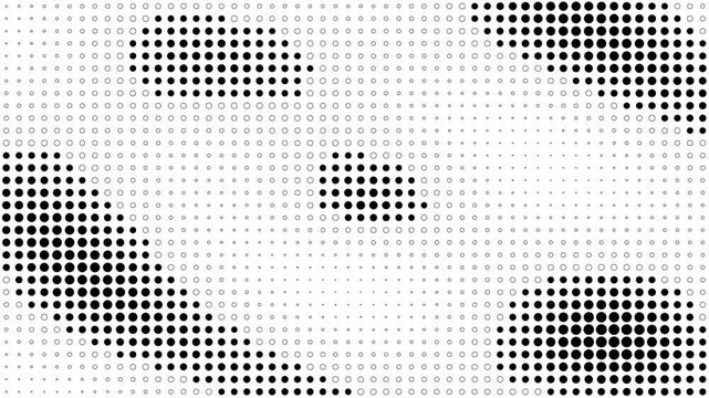 Abstract halftone pattern background with black dots of varying sizes in a pop art style design