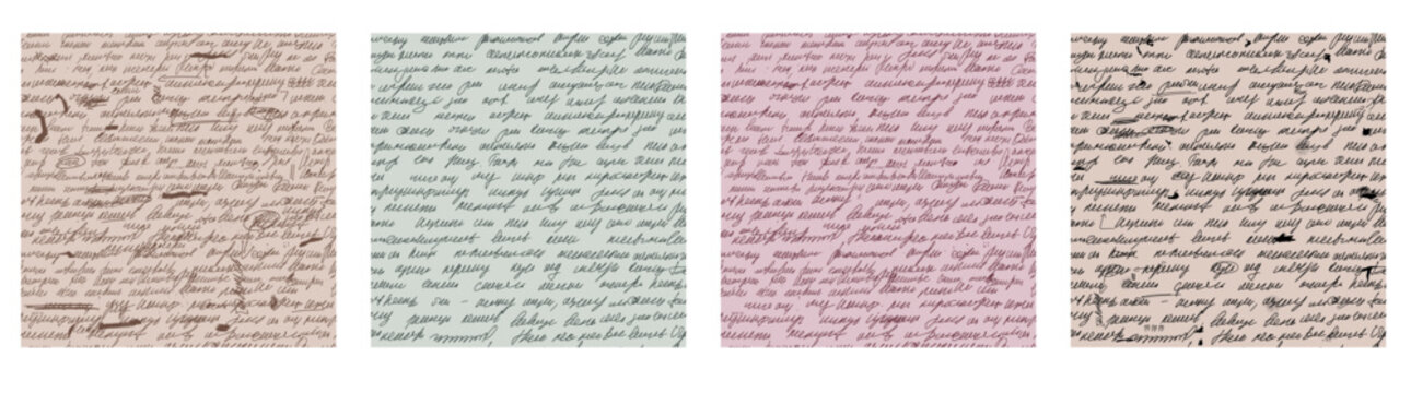 Seamless pattern swatches appear in sage green and soft pink. Repeating handwriting rows carry a calm retro memory mood. Tileable vector grunge collection for wrapping paper or fabric print
