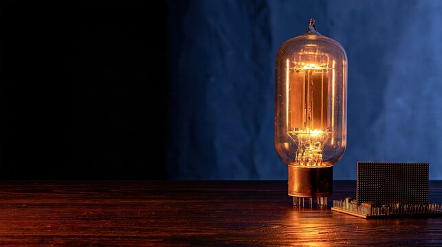 Vintage Electronic Tube and Processor in Blue Light