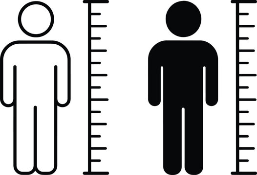 Human height measurement scale icons for fitness and medical assessment with growth chart