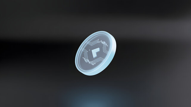 Suspended futuristic cryptocurrency token in midair