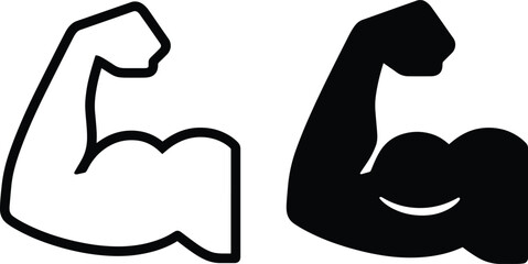 Obraz premium Bicep muscle arm flex icon set showing strength and fitness symbols with strength exercise training