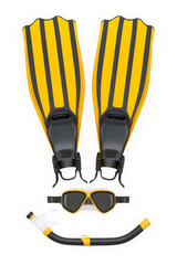 Snorkeling equipment set including fins, mask, and snorkel, isolated on white background, concept of diving gear © Vasyl Onyskiv