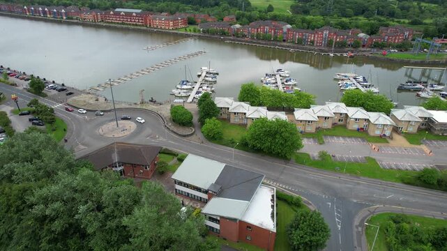 Aerial View of Preston City Docks and Port of Lancashire, Northern England, United Kingdom. Drone's Camera From Medium High Altitude on June 13th, 2025.