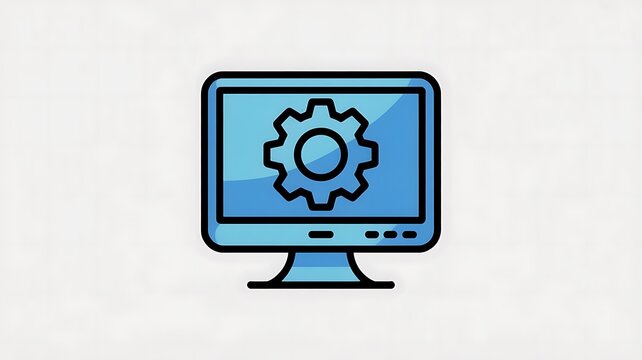 Computer monitor icon with a gear symbol on the screen
