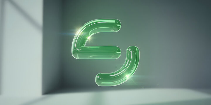 Floating green neon symbol in minimalist room
