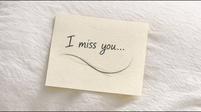 A handwritten note with the words 'I miss you' written on it, often used in emotional or sentimental contexts