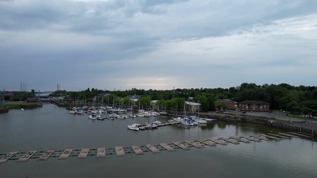 Aerial View of Preston City Docks and Port of Lancashire, Northern England, United Kingdom. Drone's Camera From Medium High Altitude on June 13th, 2025.