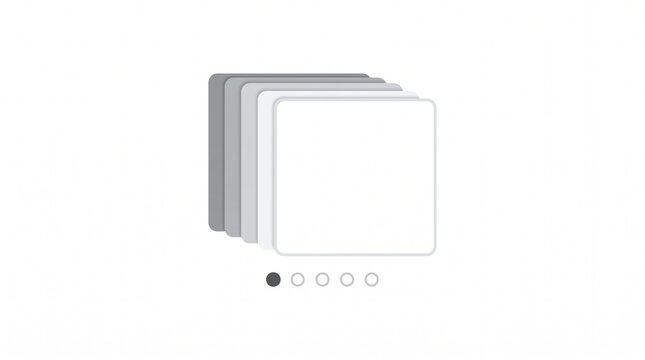 Minimalist image slider icon with stacked square layers, clean user interface carousel element, gray and white web navigation component