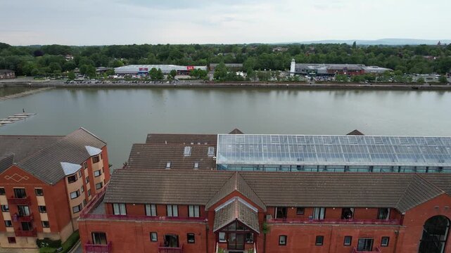 Aerial View of Preston City Docks and Port of Lancashire, Northern England, United Kingdom. Drone's Camera From Medium High Altitude on June 13th, 2025.