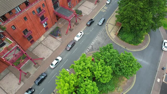 Aerial View of Preston City Docks and Port of Lancashire, Northern England, United Kingdom. Drone's Camera From Medium High Altitude on June 13th, 2025.