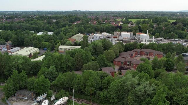 Aerial View of Preston City Docks and Port of Lancashire, Northern England, United Kingdom. Drone's Camera From Medium High Altitude on June 13th, 2025.