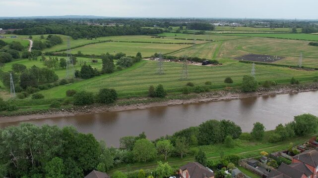 Aerial View of Preston City Docks and Port of Lancashire, Northern England, United Kingdom. Drone's Camera From Medium High Altitude on June 13th, 2025.