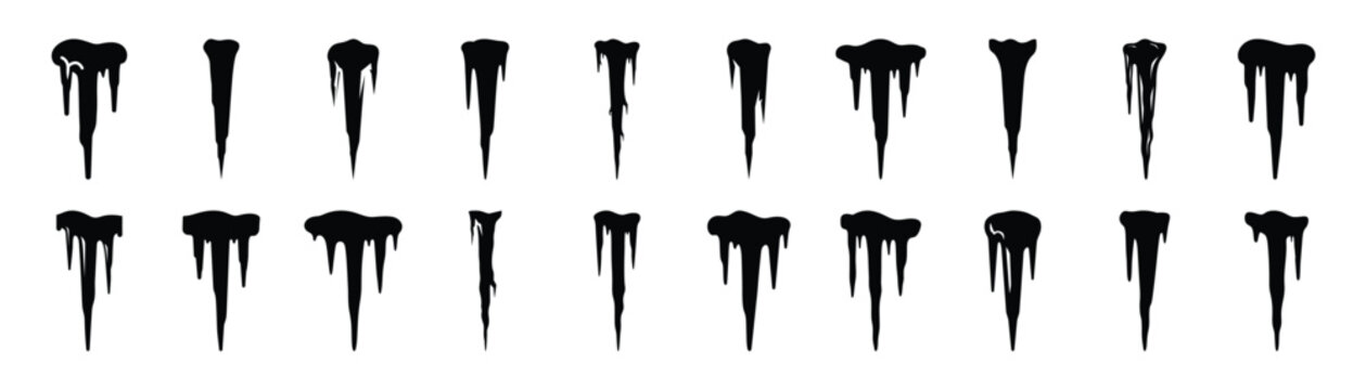 icicle silhouette simple Christmas icon set, flat black color and pure white background