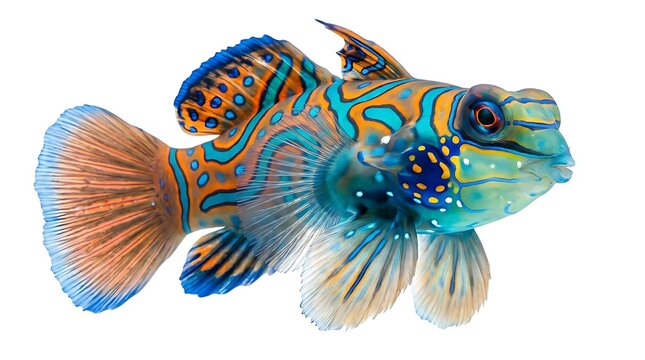 Mandarin dragonet fish on a white background vibrant colors and intricate patterns