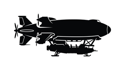 Steampunk airship silhouette against a white background features detailed propellers © Prince