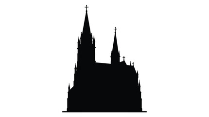 Obraz premium Gothic cathedral silhouette against a white background depicts religious architecture