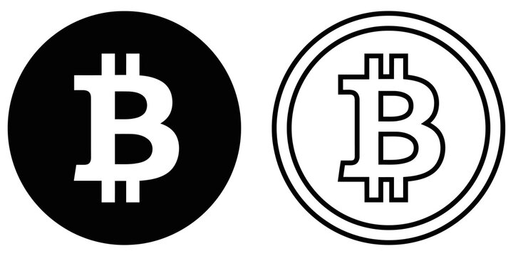 Bitcoin currency sign black outline icons isolated on clear backdrop set.