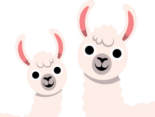 Fototapeta premium Cute Llama and Baby Alpaca Face Vector Illustration Cartoon Animal Mother and Child Character for Kids and Nursery Design