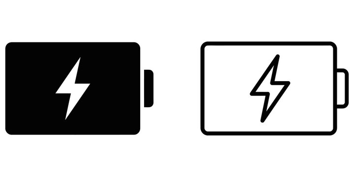 Electrical battery charge power icons set on clear isolated base graphic.
