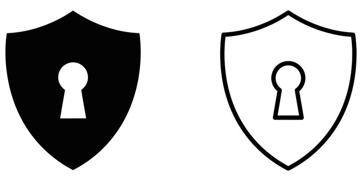 Keyhole shield icons black and white for cybersecurity and data protection.
