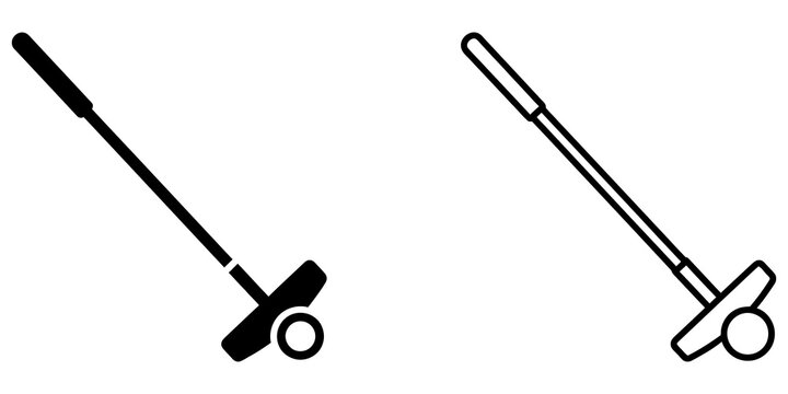 Croquet mallet and ball vector symbol in solid and outline variants.