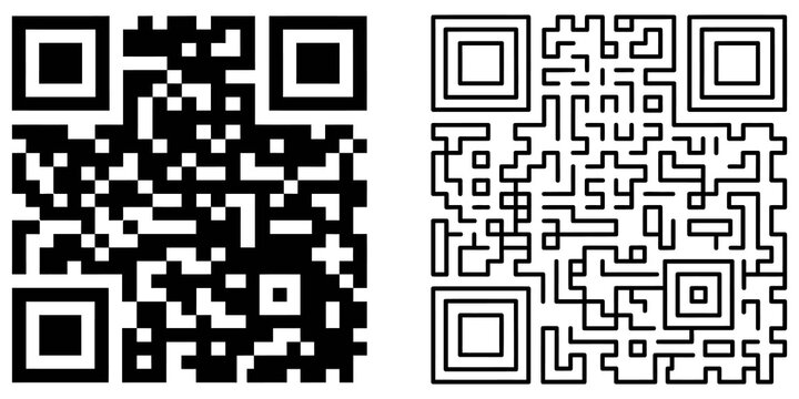 Digital qr code reader label solid and stroke icon on isolated surface.