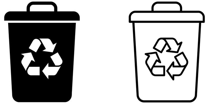Recycle bin icon set featuring solid and outline symbols on alpha png.
