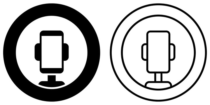 Smartphone inside circle symbol in solid and outline style vector.