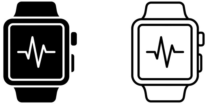 Digital smartwatch heart rate tracker icons on plain isolated surface.