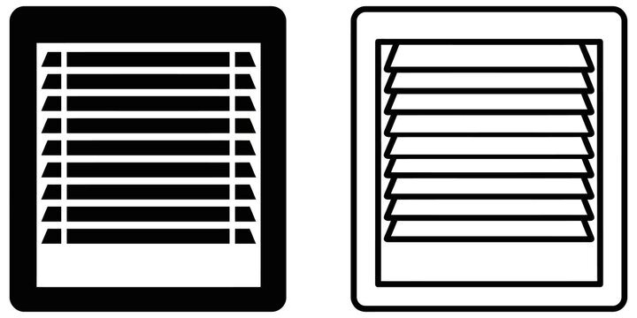 Window blinds shutters linear and solid frame icons on checkerboard.