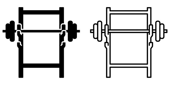 Fitness barbell stand rack icon in glyph and outline design styles on.