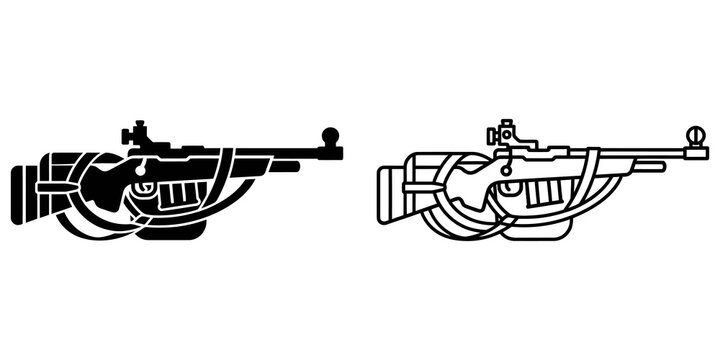 Hunting rifle firearm with strap icons on transparent background graphic.