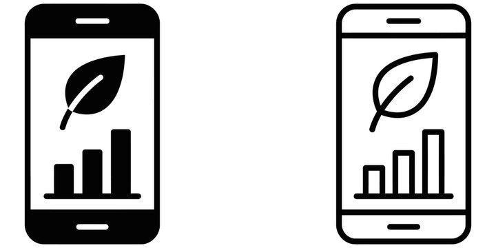 Eco friendly mobile phone app monitoring growth chart on blank backdrop.