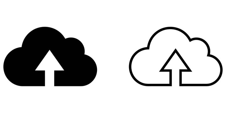 Cloud upload symbol with arrow icon isolated on checkered background.