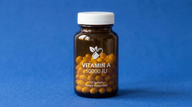 Vitamin A Supplement Bottle Packed With Softgels For Health And Wellness