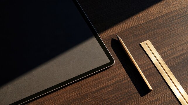 Blank Tablet beside Rulers and Writing Pens