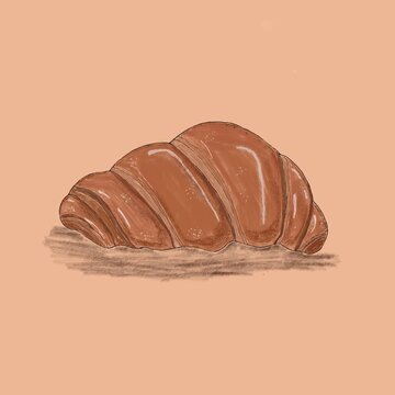 Croissant ilustra&ccedil;&atilde;o feita a m&atilde;o em estilo artesanal anos 90