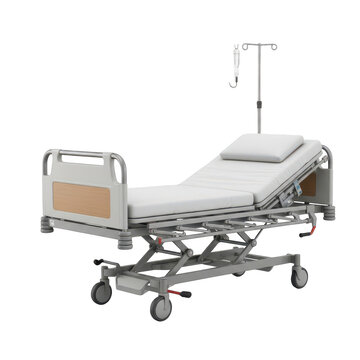 Medical hospital bed with IV pole