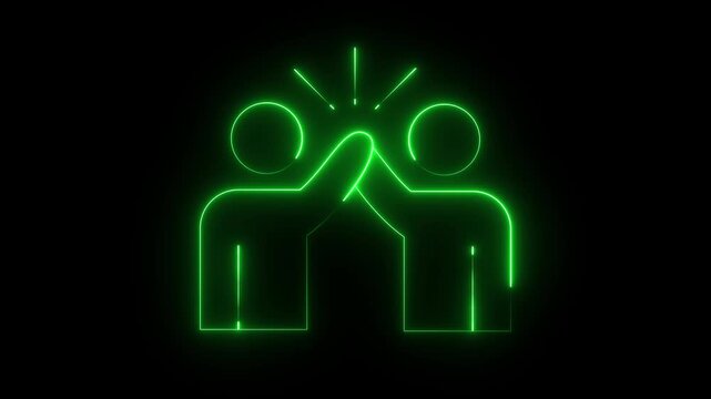 Neon five animation: success, teamwork, and partnership concept collaboration