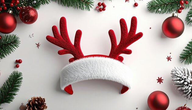 Christmas reindeer antler headband 3D Illustration surrounded by festive decorations
