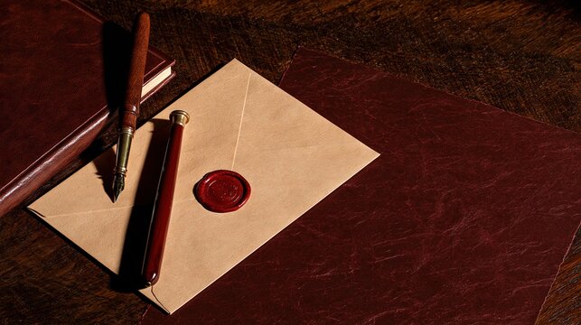 Red Wax Sealed Letter beside Leather Journal