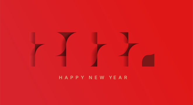 2027 new year red minimalist banner in papercut style. Elegant greeting card. Paper numbers and wishing text for flyers, web, banners, posters, business diaries. Vector illustration