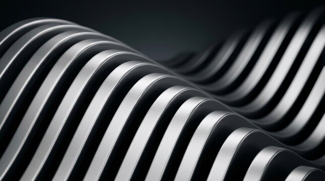 Abstract studio shot of parallel curved slats with diagonal recession and reflective highlights.