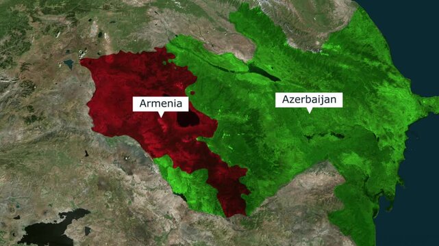 Geopolitical satellite map of armenia and azerbaijan with country labels azerbaijan satellite