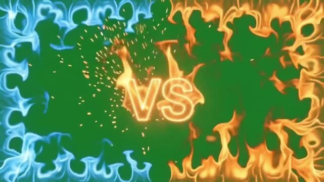 Versus VS Screen with Electric Blue and Gold Neon Glowing Frames on Green Screen Background