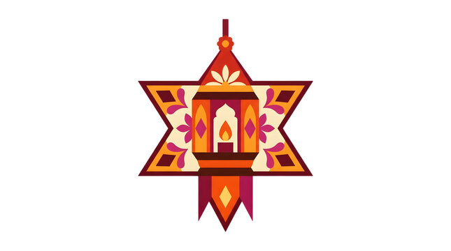 Ramadan lantern icon with star background, Islamic fanous lamp illustration, traditional Arabic decoration for Eid Mubarak greeting card