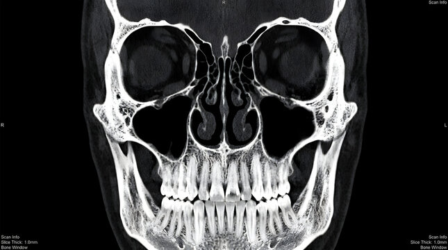 Coronal CT scan of human skull and paranasal sinuses