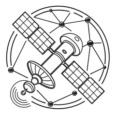 Satellite in orbit with solar panels and global communication network map © Khodeza